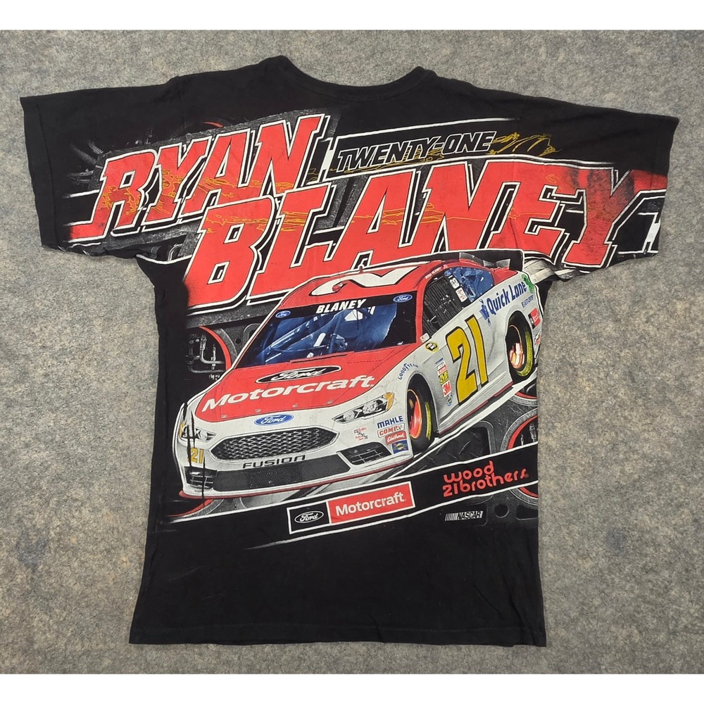Fanatics Ryan Blaney Wood Brothers Racing NASCAR T-Shirt Black Mens Large AOP